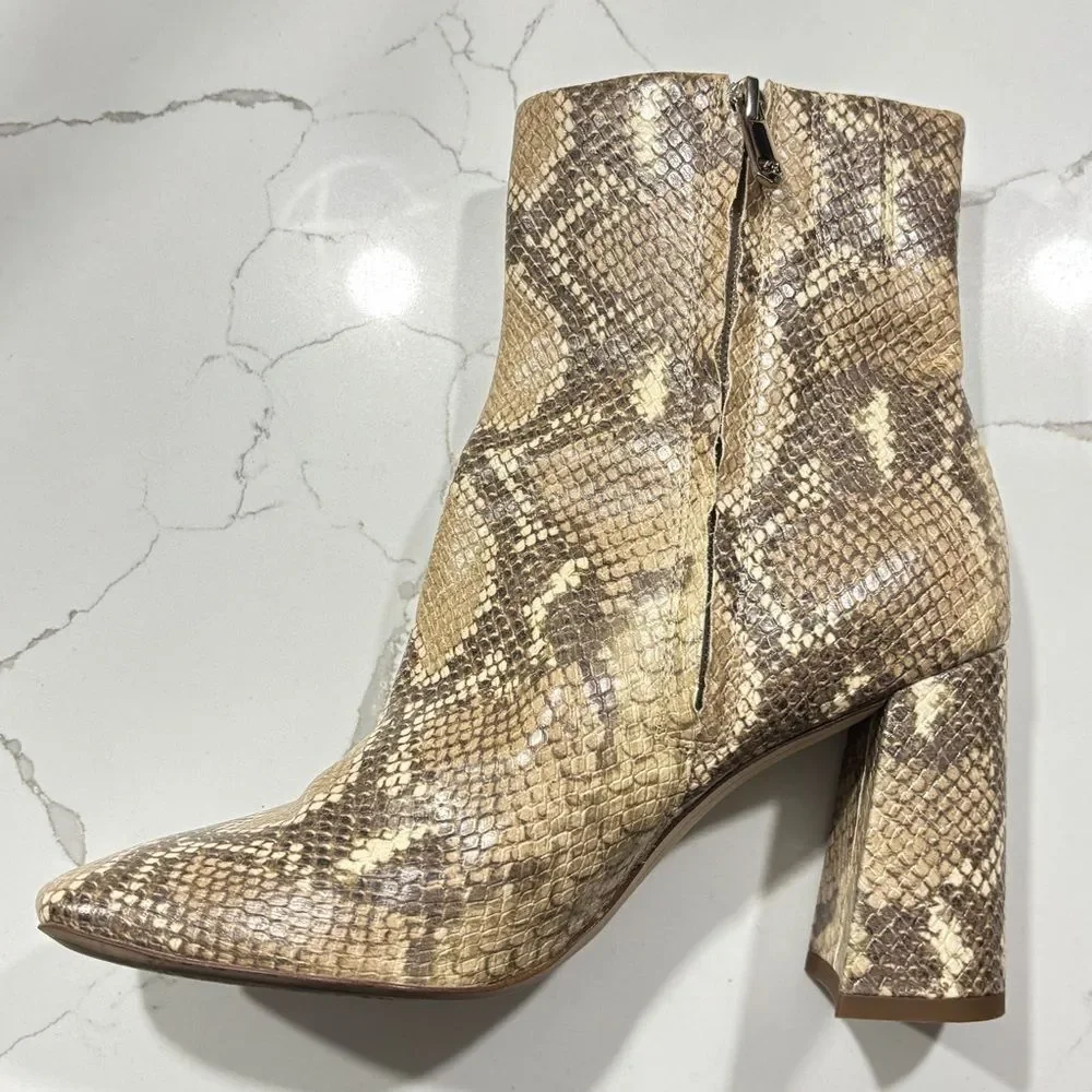 Sam Edelman Women’s Block Heels Snakeskin Square Toe CODIE Ankle Boots Size 8